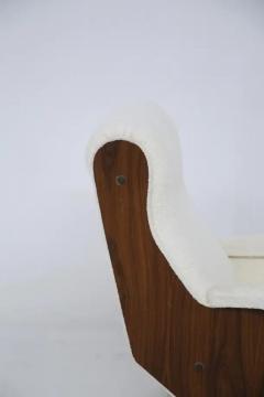 Pair of Italian Vintage Walnut Wood and Boucle Armchairs - 3646999