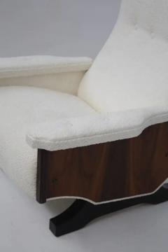 Pair of Italian Vintage Walnut Wood and Boucle Armchairs - 3647002