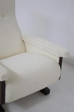 Pair of Italian Vintage Walnut Wood and Boucle Armchairs - 3647008