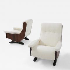 Pair of Italian Vintage Walnut Wood and Boucle Armchairs - 3648506
