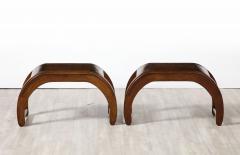 Pair of Italian Walnut Elliptical Shaped Benches - 2920144