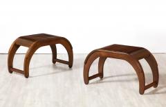 Pair of Italian Walnut Elliptical Shaped Benches - 2920146