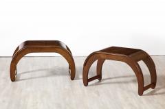 Pair of Italian Walnut Elliptical Shaped Benches - 2920147