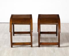 Pair of Italian Walnut Elliptical Shaped Benches - 2920150