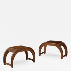 Pair of Italian Walnut Elliptical Shaped Benches - 2922101