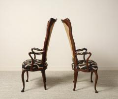 Pair of Italian Walnut High Back Armchairs Kuba Fabric circa 1950 - 4783045