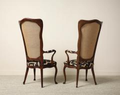 Pair of Italian Walnut High Back Armchairs Kuba Fabric circa 1950 - 4783059
