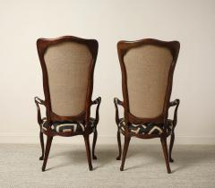Pair of Italian Walnut High Back Armchairs Kuba Fabric circa 1950 - 4783062