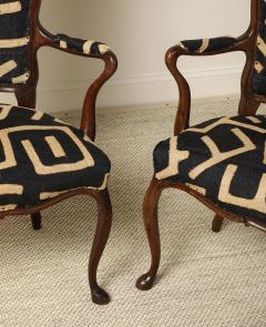 Pair of Italian Walnut High Back Armchairs Kuba Fabric circa 1950 - 4783063