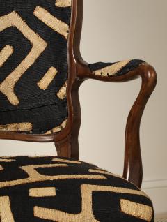 Pair of Italian Walnut High Back Armchairs Kuba Fabric circa 1950 - 4783113