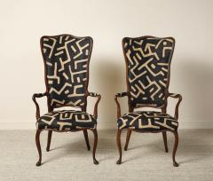 Pair of Italian Walnut High Back Armchairs Kuba Fabric circa 1950 - 4783128