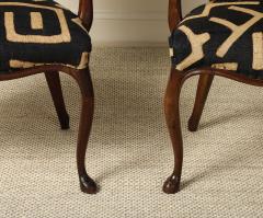 Pair of Italian Walnut High Back Armchairs Kuba Fabric circa 1950 - 4783129