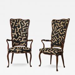 Pair of Italian Walnut High Back Armchairs Kuba Fabric circa 1950 - 4788598