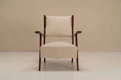Pair of Italian Wingback Chairs in Cherrywood Italy 1960s - 2947586