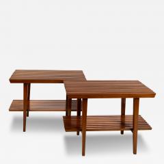 Pair of Italian XXth Century Two Tiered Slatted Tables - 4099744