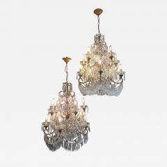 Pair of Italian beaded crystal 10 light chandeliers - 3496616