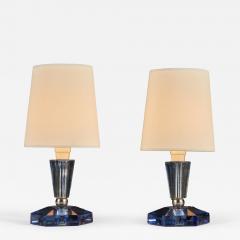 Pair of Italian blue glass and chrome table lamps - 4361725