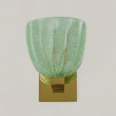 Pair of Italian brass ad Murano pale green bullicante wall lights - 4744364