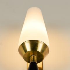 Pair of Italian mid century Murano opaline glass and brass cone wall lights - 4359899