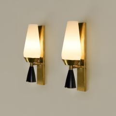 Pair of Italian mid century Murano opaline glass and brass cone wall lights - 4359901