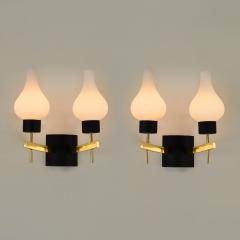 Pair of Italian mid century Murano opaline shaped glass and brass wall lights - 4615794