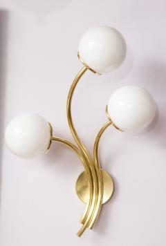 Pair of Italian mid century modern brass and opaline glass globe wall sconces  - 1014014