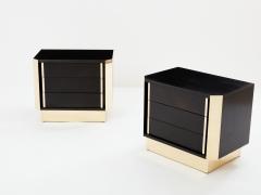 Pair of Italian nightstands ebonized oak wood and brass 1970s - 3418347