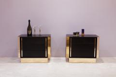 Pair of Italian nightstands ebonized oak wood and brass 1970s - 3418353