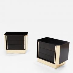 Pair of Italian nightstands ebonized oak wood and brass 1970s - 3419556