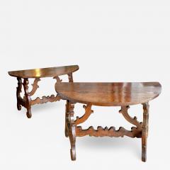 Pair of Italian walnut Demilune Consoles Circa 1740 - 2927916