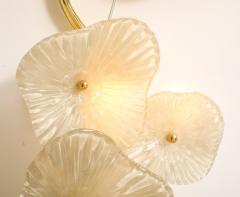 Pair of Ivory Murano Flower Glass and Brass Sconces Italy - 3581093
