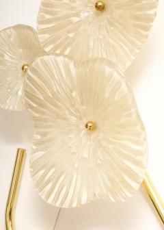 Pair of Ivory Murano Flower Glass and Brass Sconces Italy - 3581095