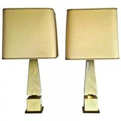 Pair of Ivory like Marquetry Obelisk Lamps with Gold Bronze Base - 675855