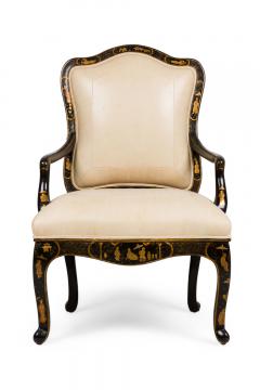 Pair of J Robert Scott French Louis XV style Chinoiserie Style Black Armchairs - 4272316