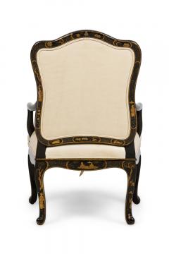 Pair of J Robert Scott French Louis XV style Chinoiserie Style Black Armchairs - 4272320