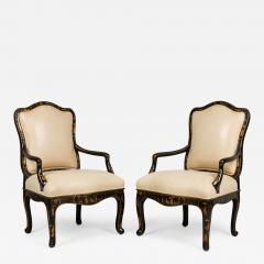Pair of J Robert Scott French Louis XV style Chinoiserie Style Black Armchairs - 4279113