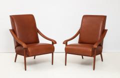 Pair of Jacques Adnet Leather Lounge Chairs - 2320827