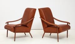 Pair of Jacques Adnet Leather Lounge Chairs - 2320830