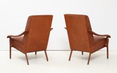 Pair of Jacques Adnet Leather Lounge Chairs - 2320834