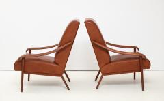 Pair of Jacques Adnet Leather Lounge Chairs - 2320835