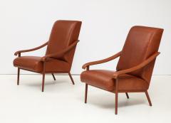 Pair of Jacques Adnet Leather Lounge Chairs - 2320837