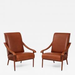 Pair of Jacques Adnet Leather Lounge Chairs - 2322929