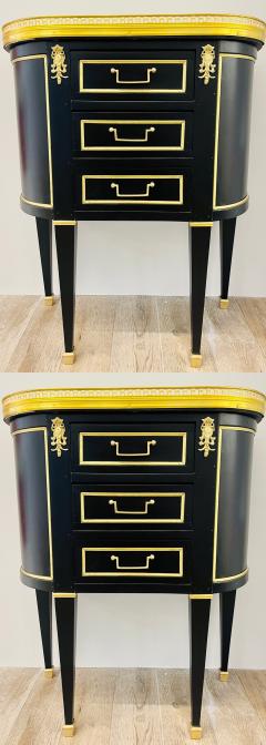 Pair of Jansen Inspired Marble Top Galleried Ebonized End Tables Nightstands - 2918692