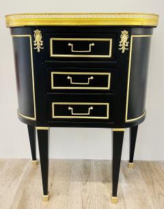 Pair of Jansen Inspired Marble Top Galleried Ebonized End Tables Nightstands - 2918693