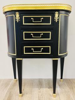 Pair of Jansen Inspired Marble Top Galleried Ebonized End Tables Nightstands - 2918694