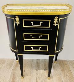 Pair of Jansen Inspired Marble Top Galleried Ebonized End Tables Nightstands - 2918695