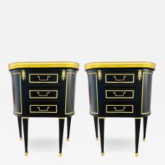 Pair of Jansen Inspired Marble Top Galleried Ebonized End Tables Nightstands - 2922225