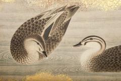 Pair of Japanese 6 Panel Screens Unusual and Rare Audubon Painting of Waterfowl - 3472862