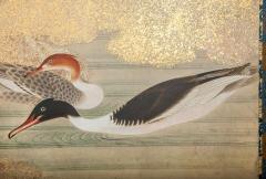 Pair of Japanese 6 Panel Screens Unusual and Rare Audubon Painting of Waterfowl - 3472864