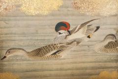 Pair of Japanese 6 Panel Screens Unusual and Rare Audubon Painting of Waterfowl - 3472870